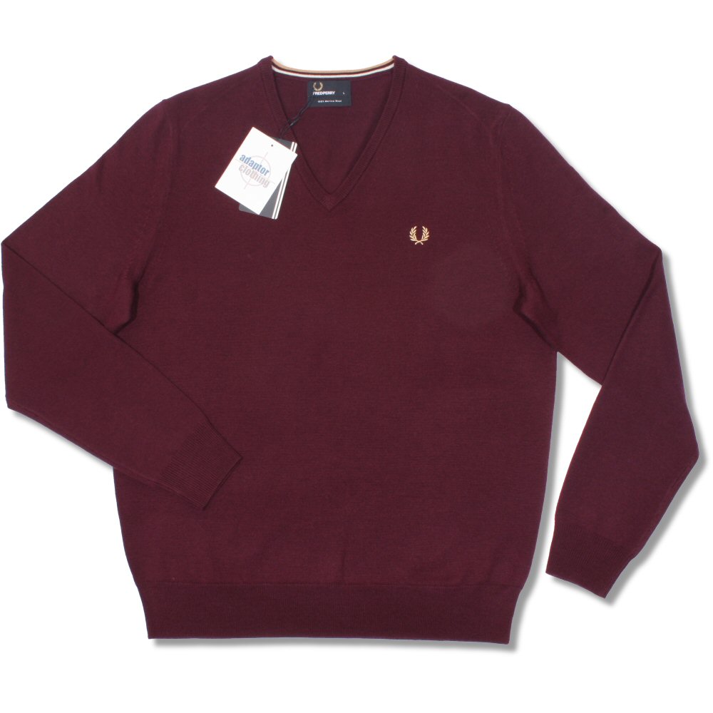 Fred Perry Mod 60 s Merino Wool Knit V Neck Jumper Adaptor Clothing